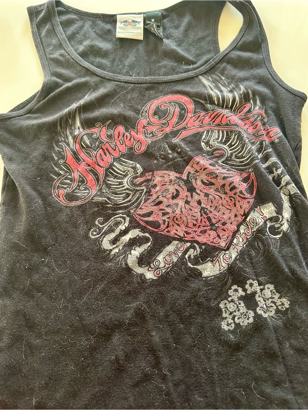 Harley-Davidson Black Tank with Red Heart and White Wing Graphic